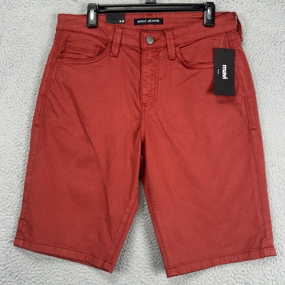 Mavi John Jean Shorts Mens 32 Red Rose Wood Twill Khakis Stretch Flat Front NEW